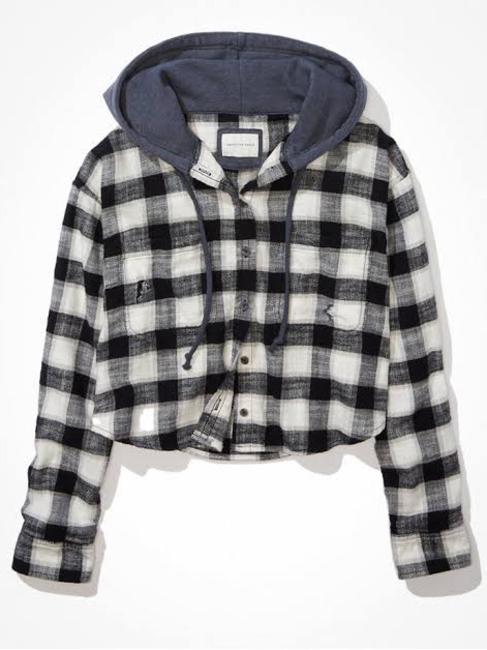 AE Plaid Hooded Cropped Flannel Shirt